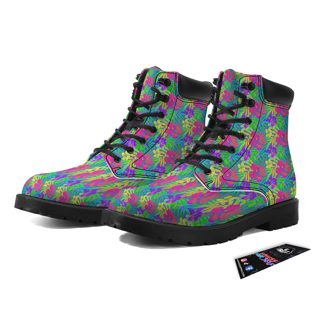 Frangipani Colorful Print Pattern Boots-grizzshop