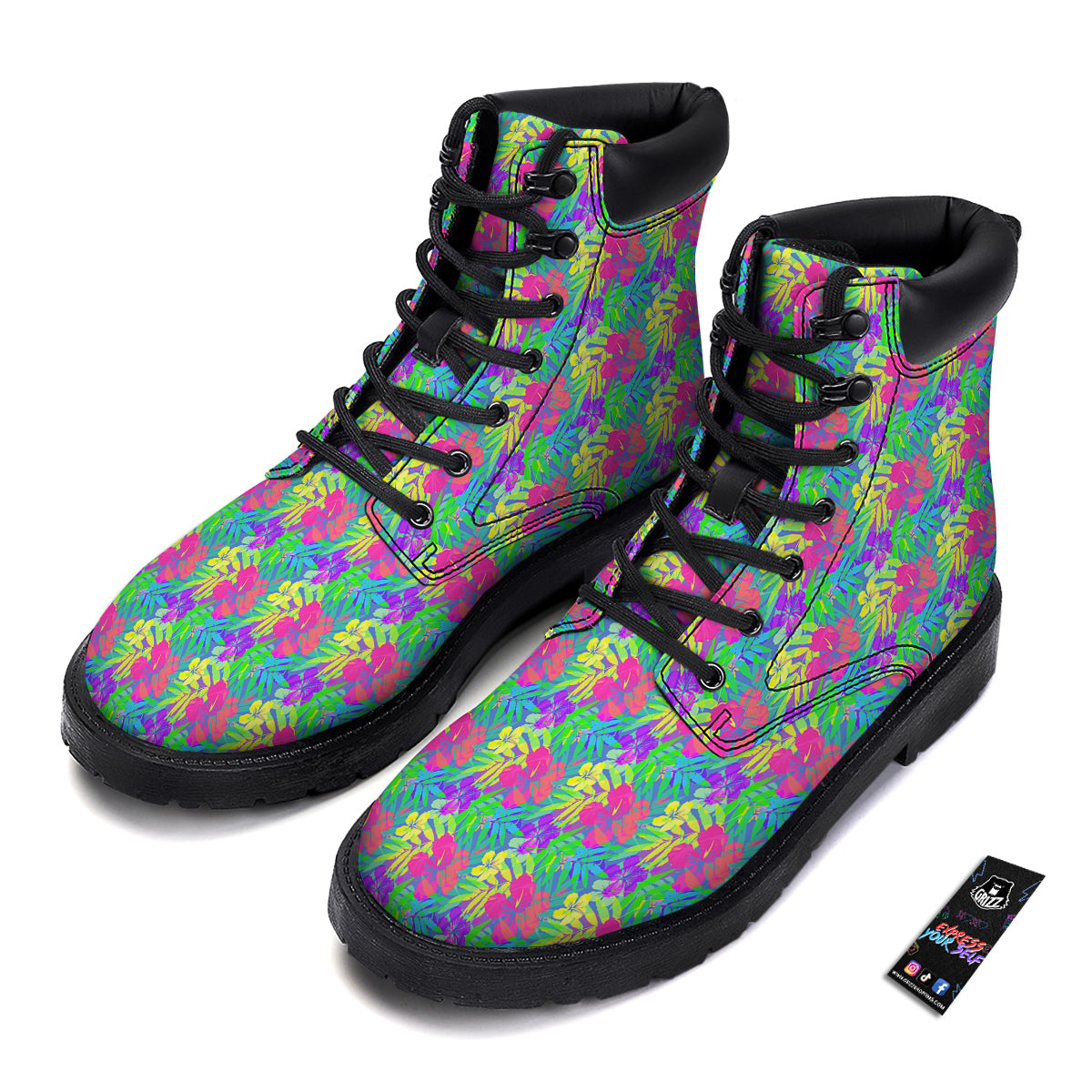 Frangipani Colorful Print Pattern Boots-grizzshop