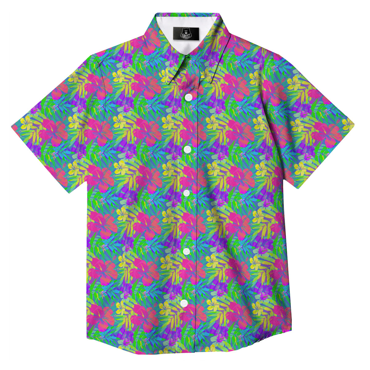 Frangipani Colorful Print Pattern Button Up Shirt-grizzshop