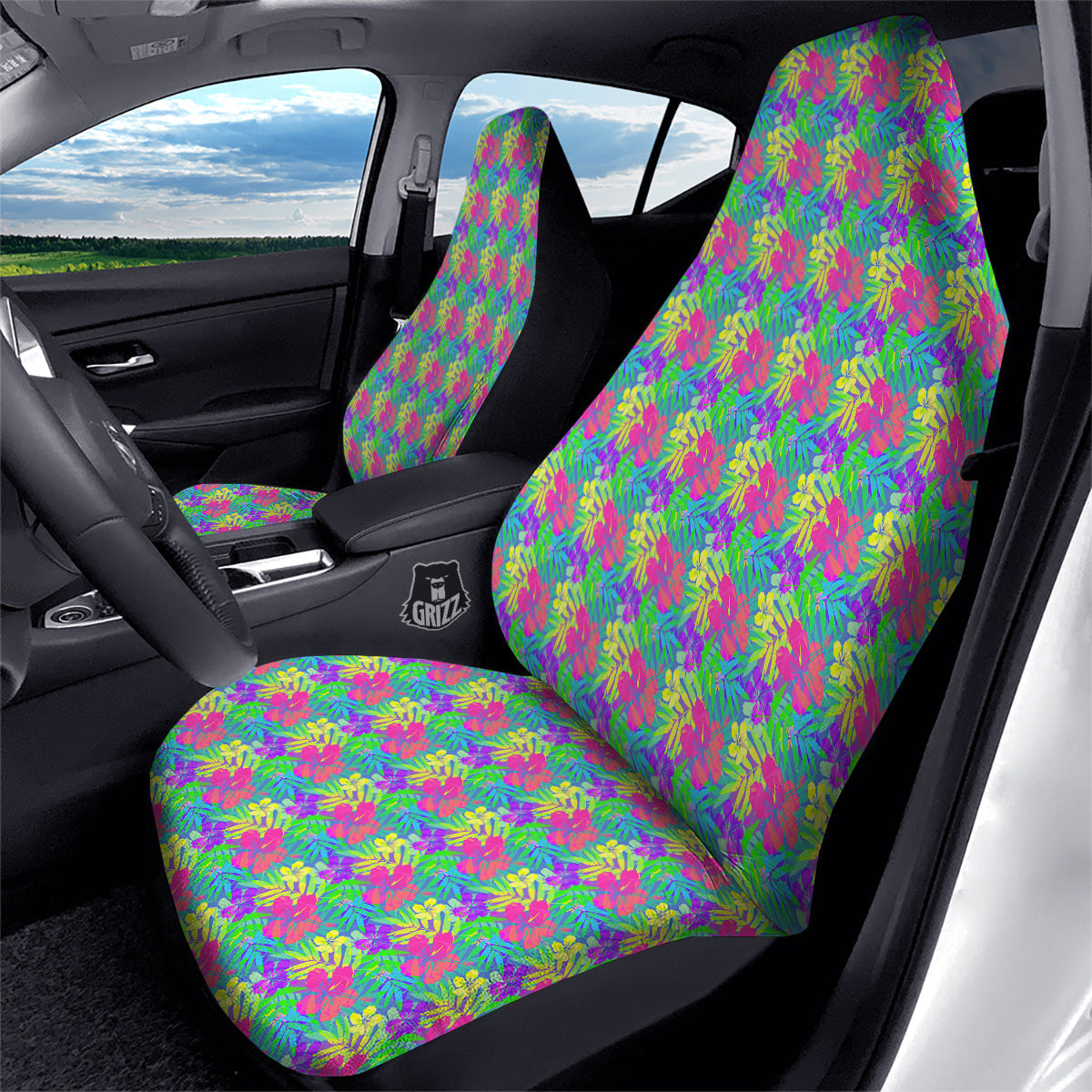 Frangipani Colorful Print Pattern Car Seat Covers-grizzshop