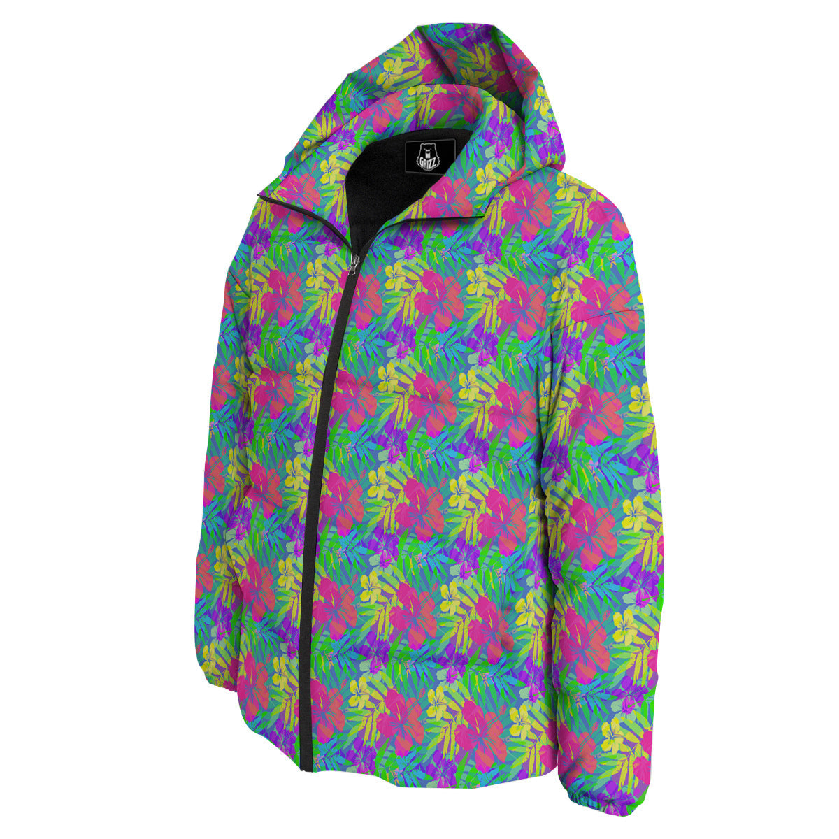 Frangipani Colorful Print Pattern Down Jacket-grizzshop