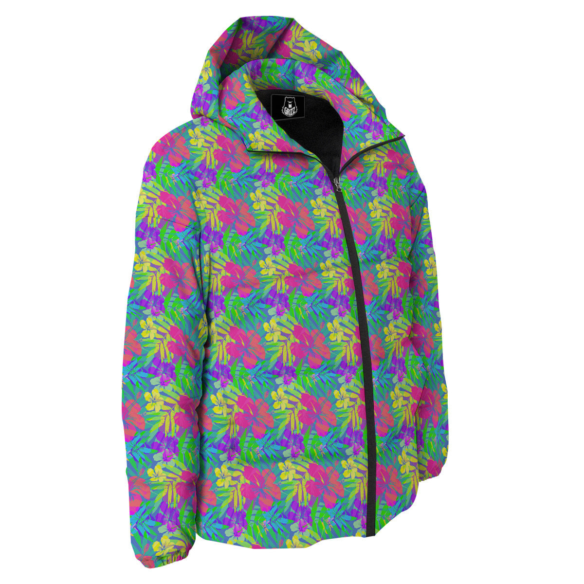 Frangipani Colorful Print Pattern Down Jacket-grizzshop