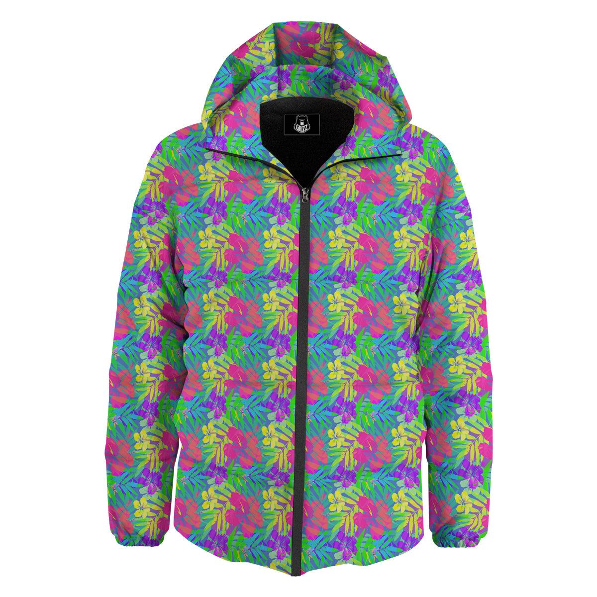 Frangipani Colorful Print Pattern Down Jacket-grizzshop