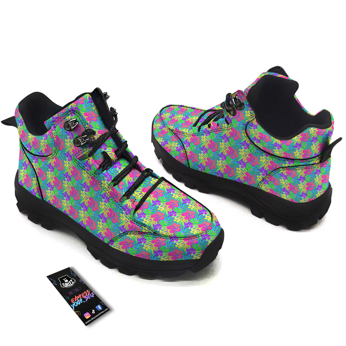 Frangipani Colorful Print Pattern Hiking Shoes-grizzshop