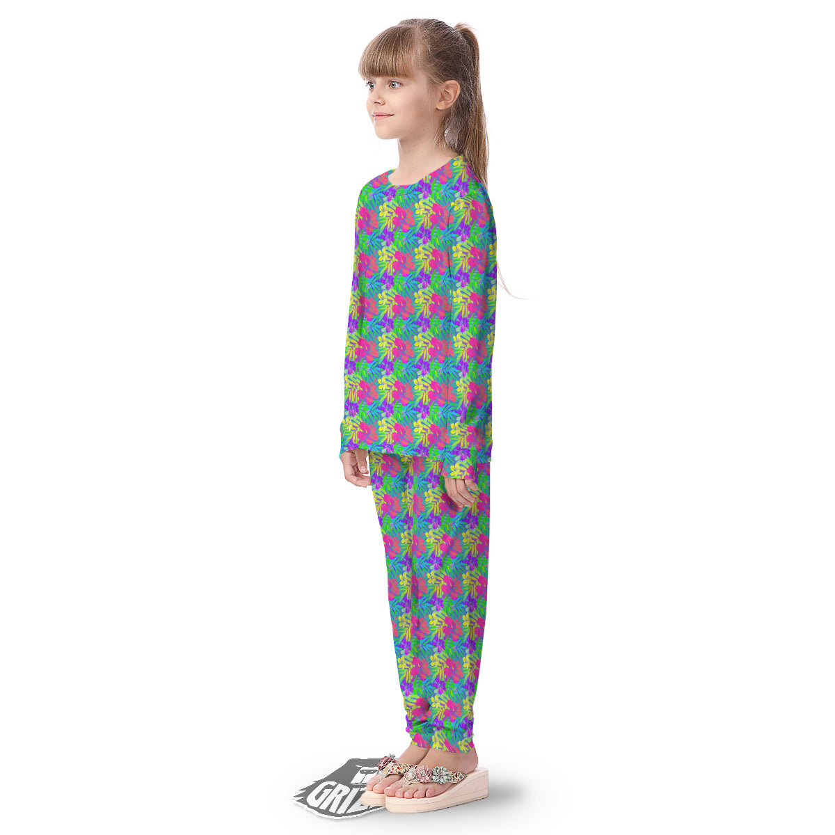 Frangipani Colorful Print Pattern Kid's Pajamas-grizzshop