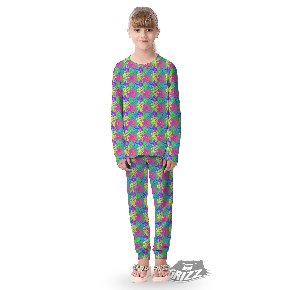 Frangipani Colorful Print Pattern Kid's Pajamas-grizzshop