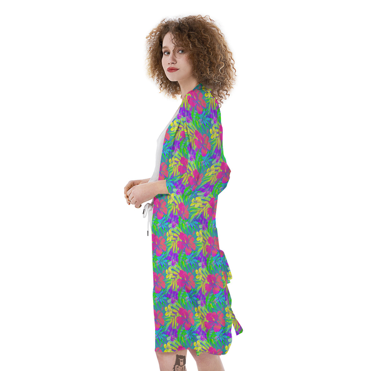 Frangipani Colorful Print Pattern Kimono-grizzshop