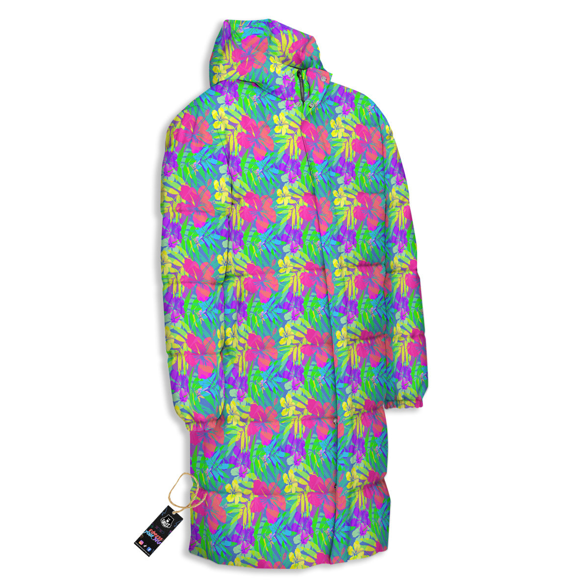 Frangipani Colorful Print Pattern Long Down Jacket-grizzshop