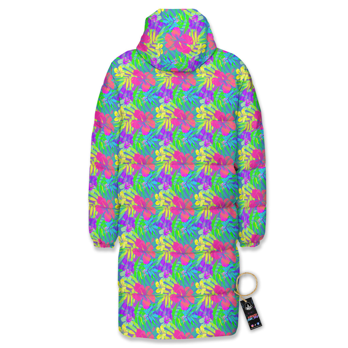 Frangipani Colorful Print Pattern Long Down Jacket-grizzshop