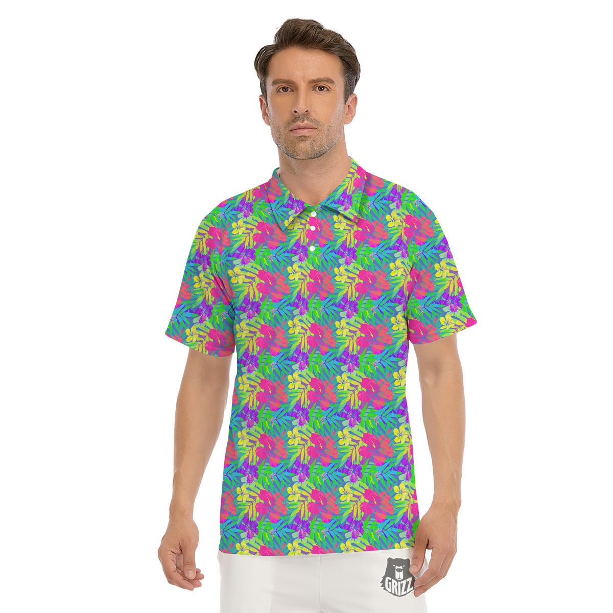 Frangipani Colorful Print Pattern Men's Golf Shirts-grizzshop