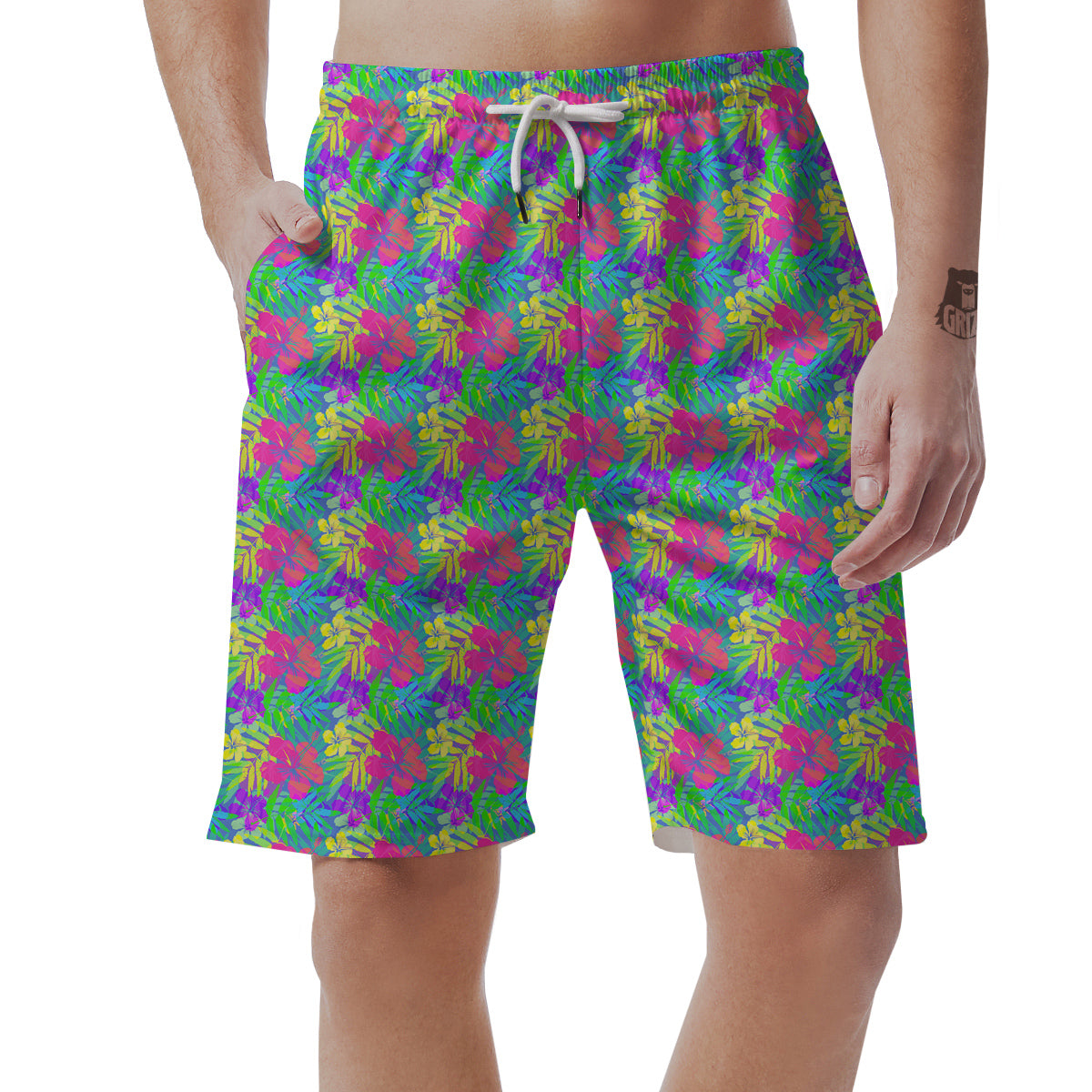 Frangipani Colorful Print Pattern Men's Shorts-grizzshop