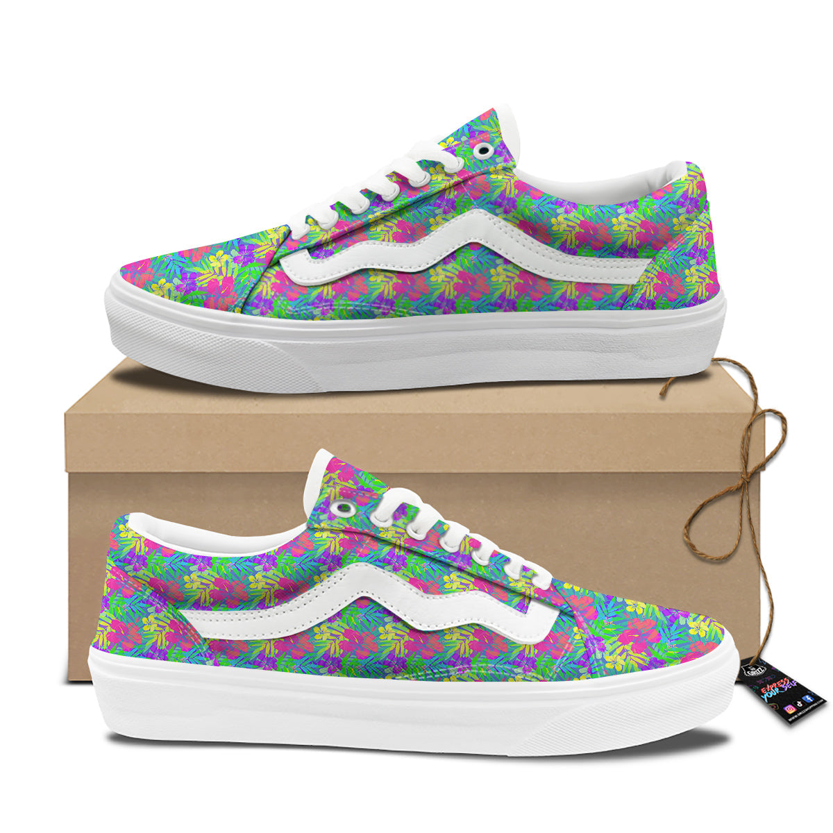 Frangipani Colorful Print Pattern Skate Shoes-grizzshop
