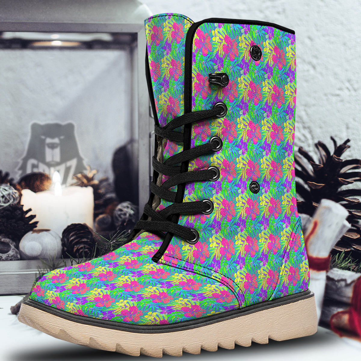 Frangipani Colorful Print Pattern Snow Boots-grizzshop