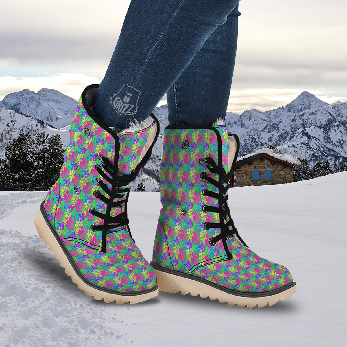 Frangipani Colorful Print Pattern Snow Boots-grizzshop