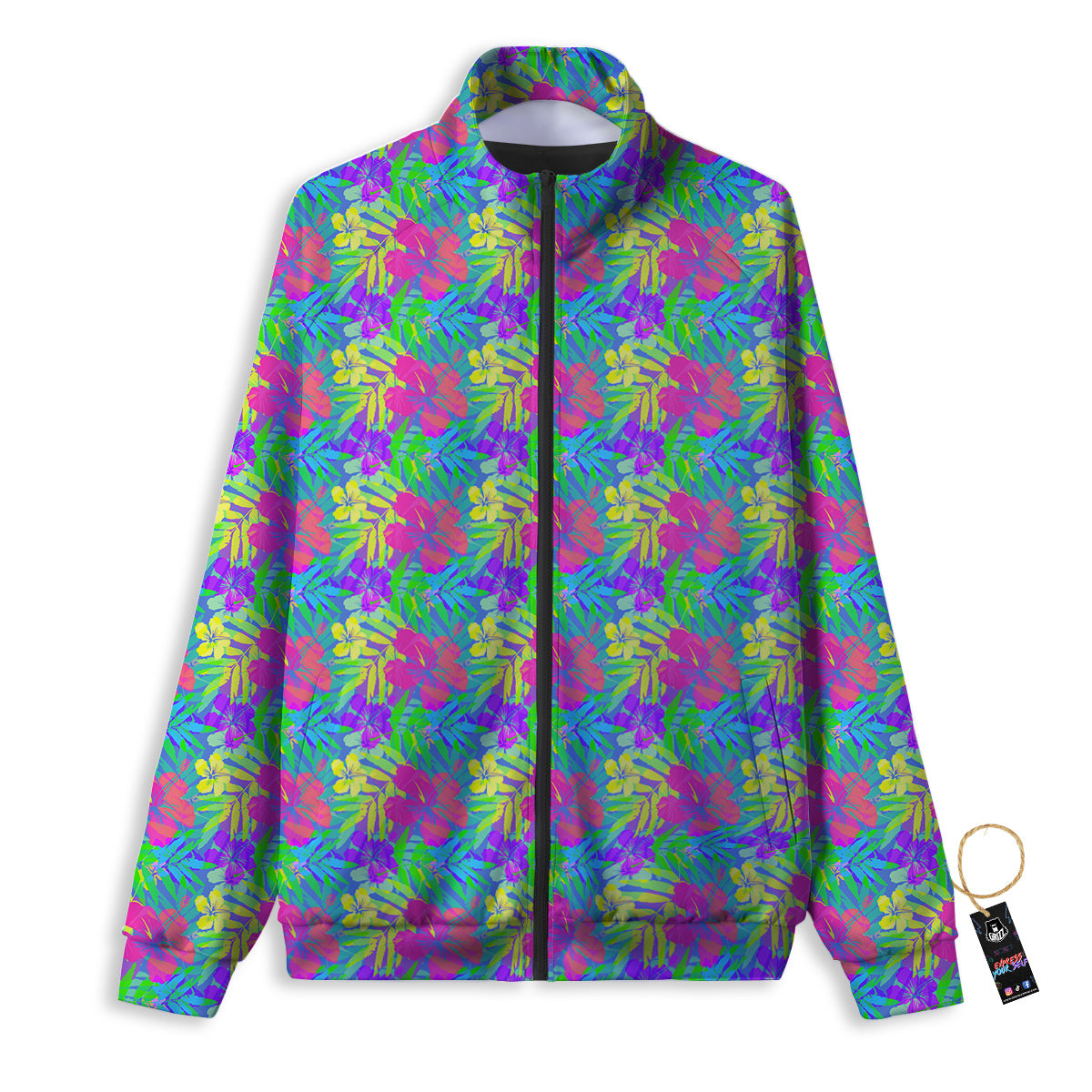 Frangipani Colorful Print Pattern Track Jacket-grizzshop