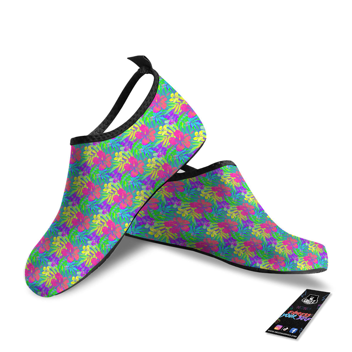 Frangipani Colorful Print Pattern Water Shoes-grizzshop