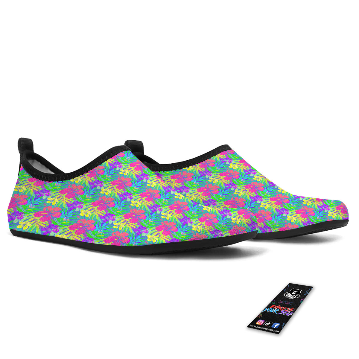 Frangipani Colorful Print Pattern Water Shoes-grizzshop