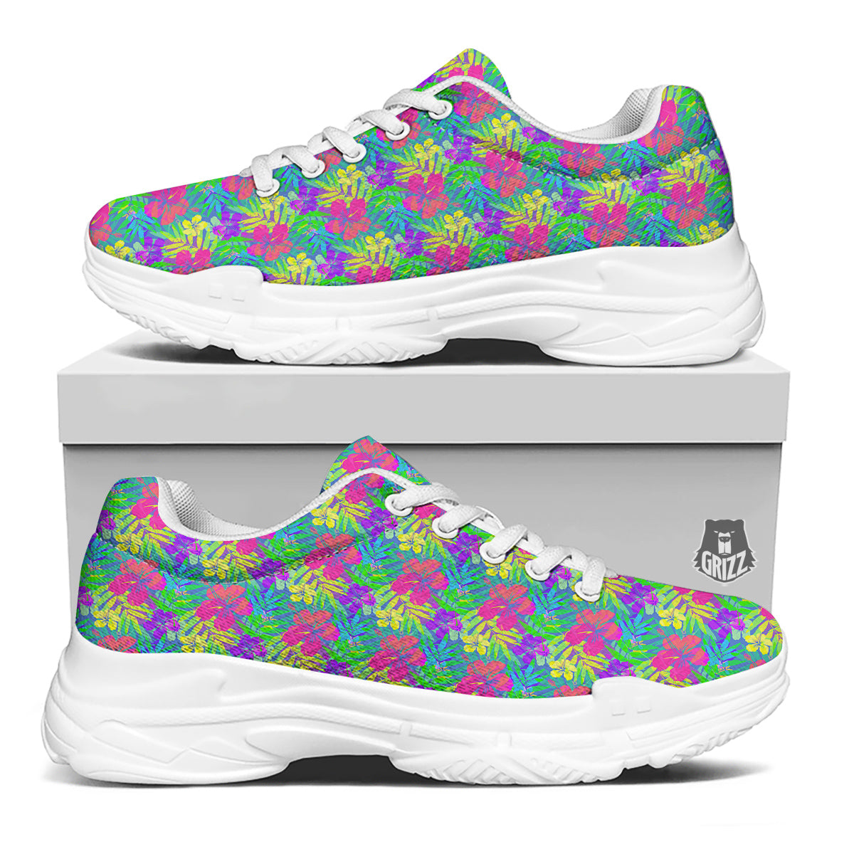 Frangipani Colorful Print Pattern White Chunky Shoes-grizzshop