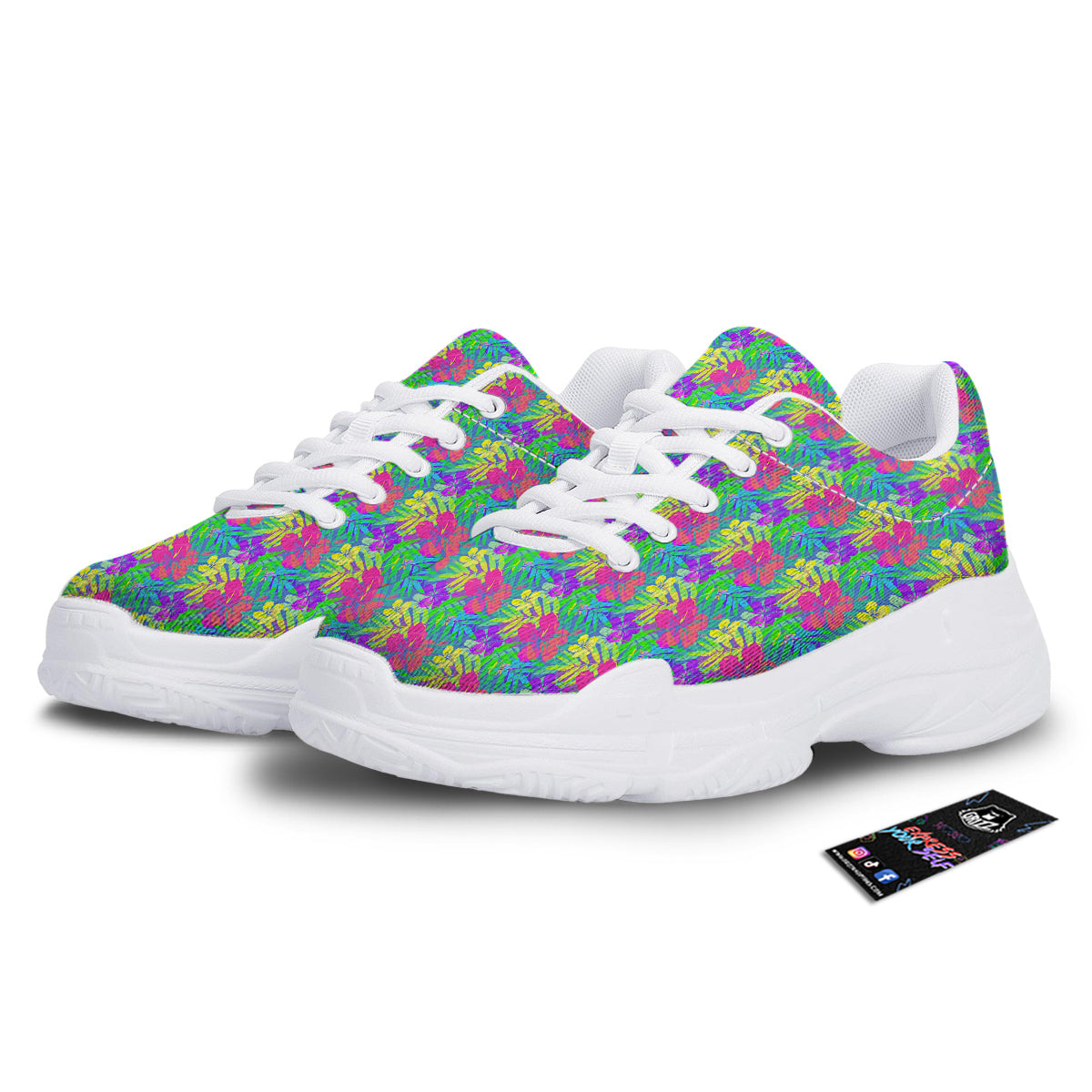Frangipani Colorful Print Pattern White Chunky Shoes-grizzshop