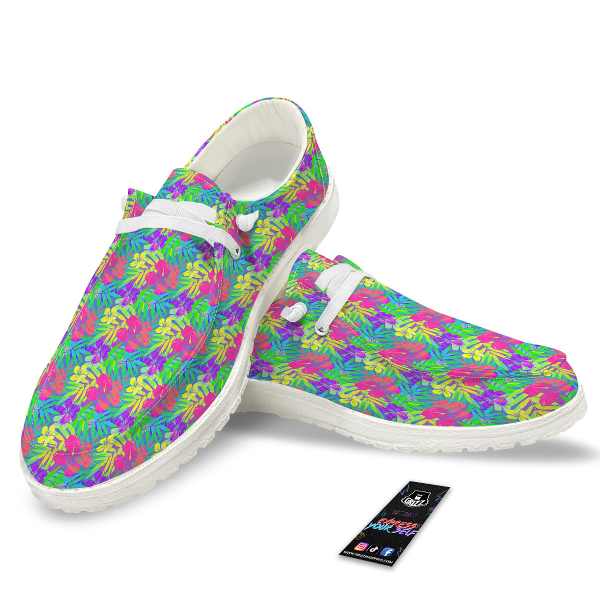 Frangipani Colorful Print Pattern White Loafers-grizzshop