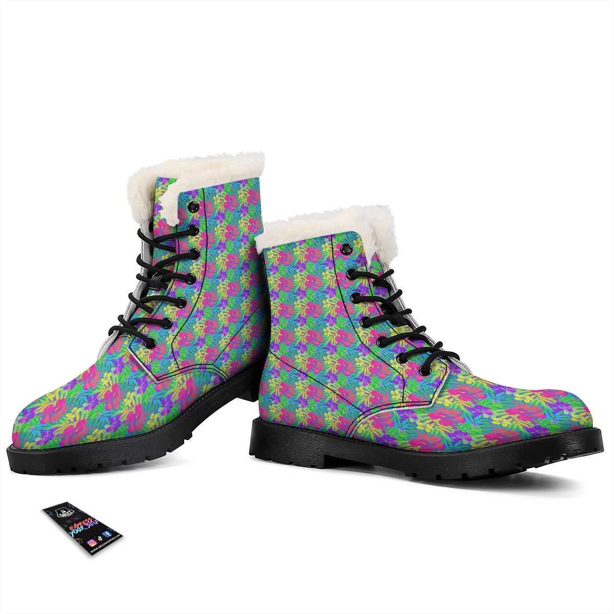 Frangipani Colorful Print Pattern Winter Boots-grizzshop