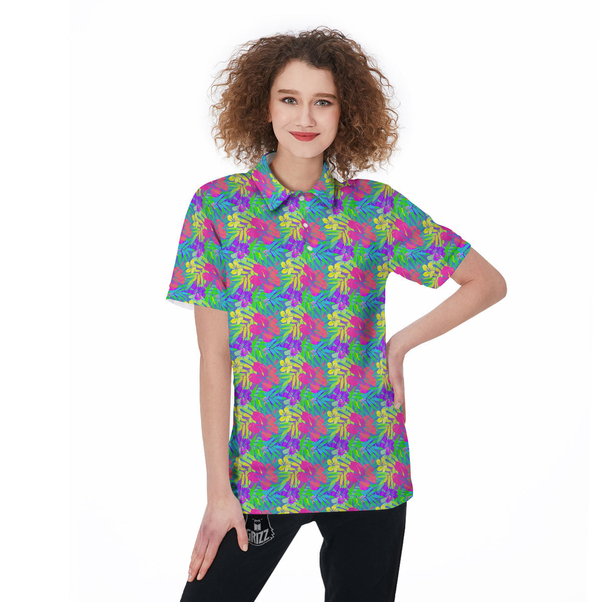 Frangipani Colorful Print Pattern Women's Golf Shirts-grizzshop