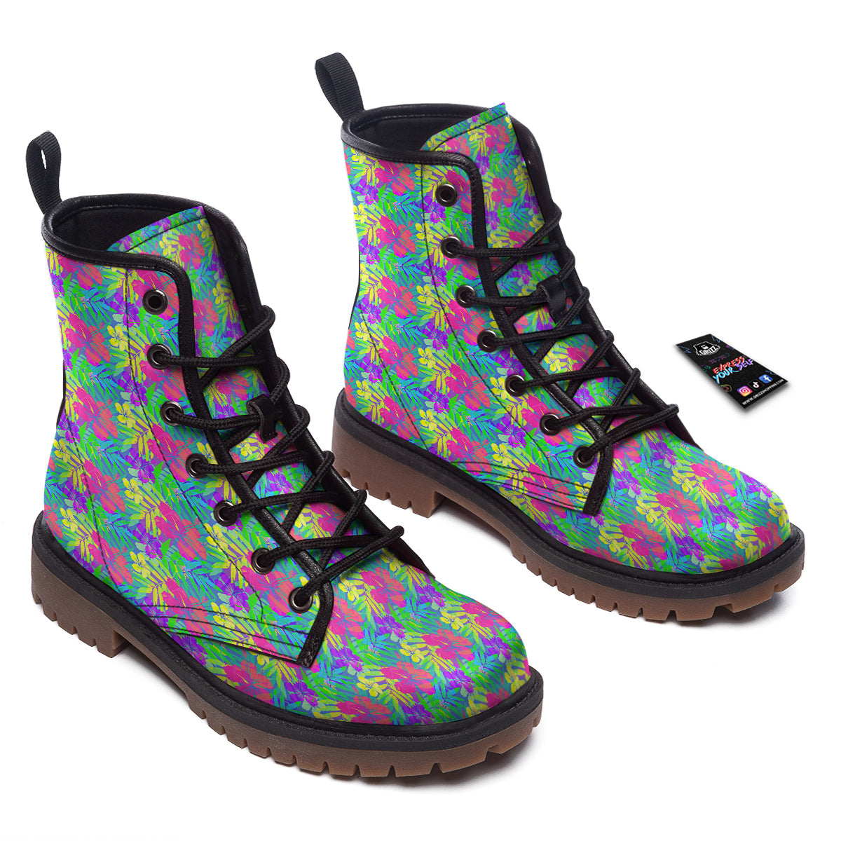 Frangipani Colorful Print Pattern Work Boots-grizzshop