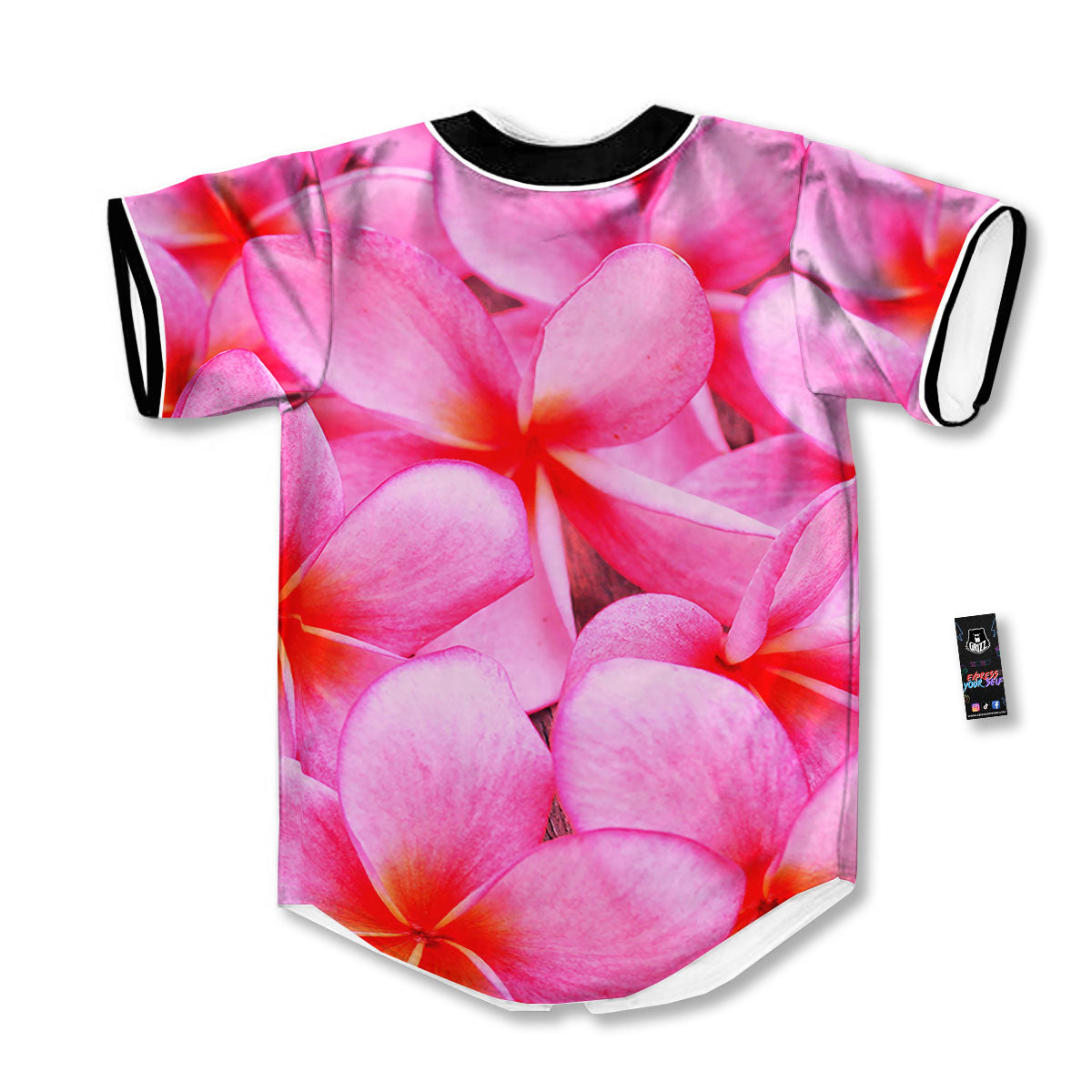 Frangipani Flower Pink Print Baseball Jersey-grizzshop