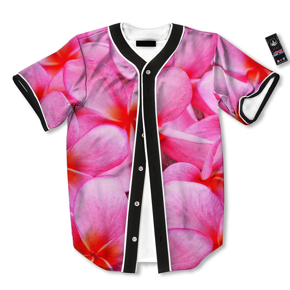 Frangipani Flower Pink Print Baseball Jersey-grizzshop