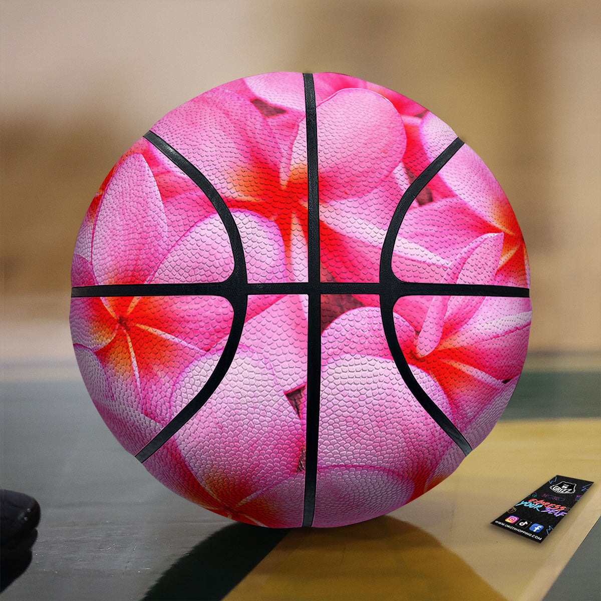 Frangipani Flower Pink Print Basketball-grizzshop