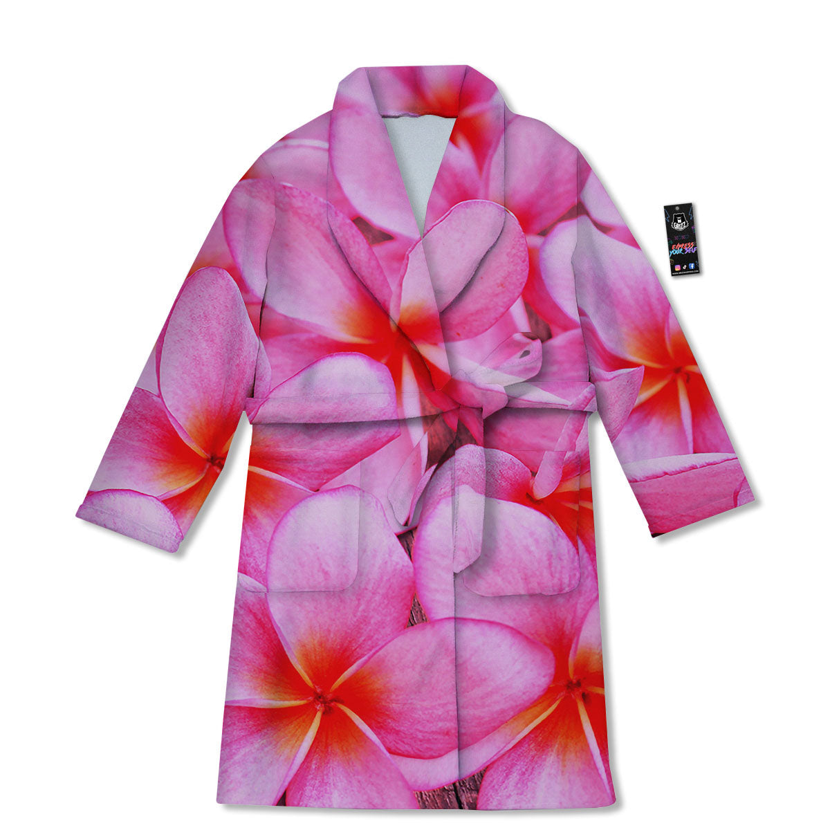 Frangipani Flower Pink Print Bathrobe-grizzshop