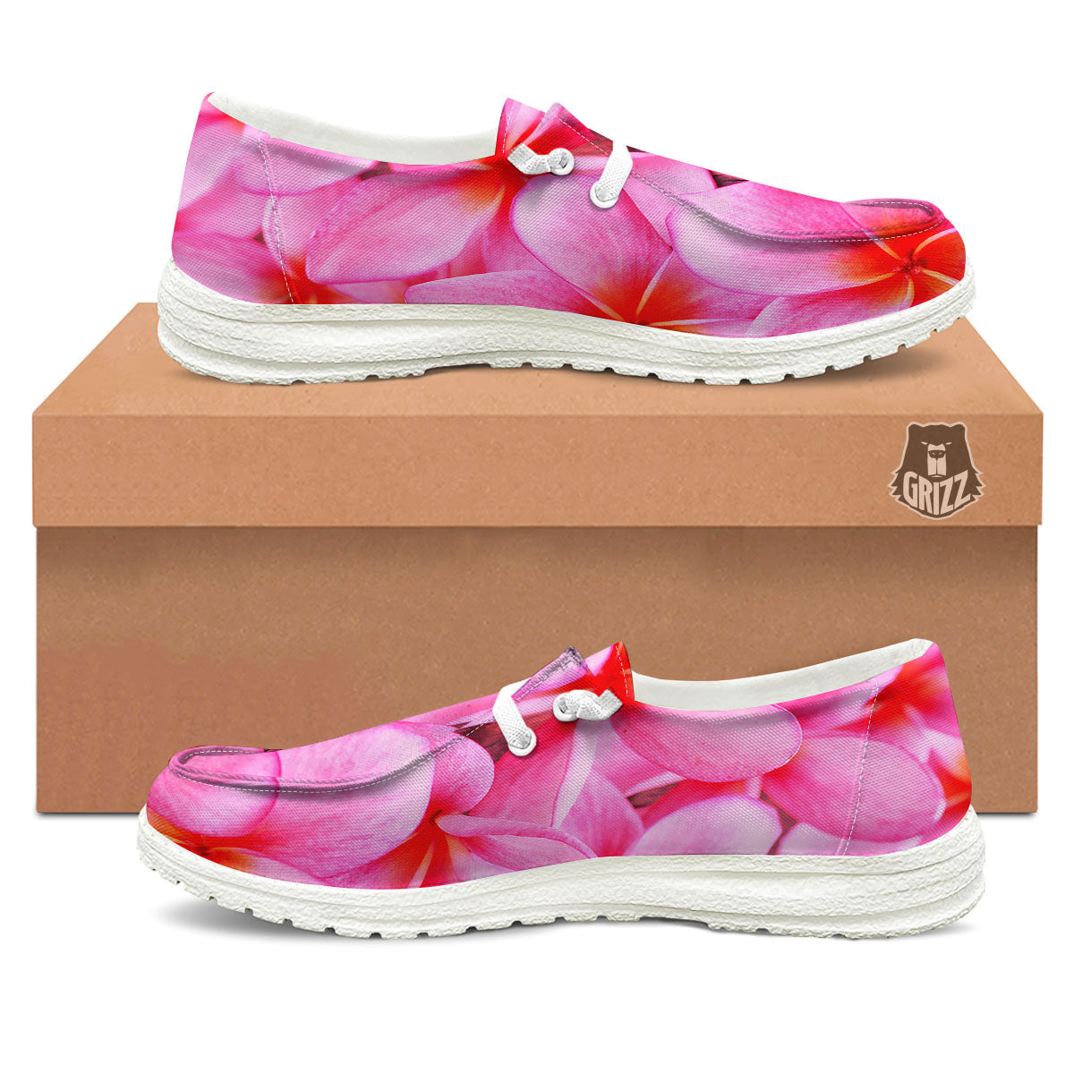 Frangipani Flower Pink Print Black Loafers-grizzshop