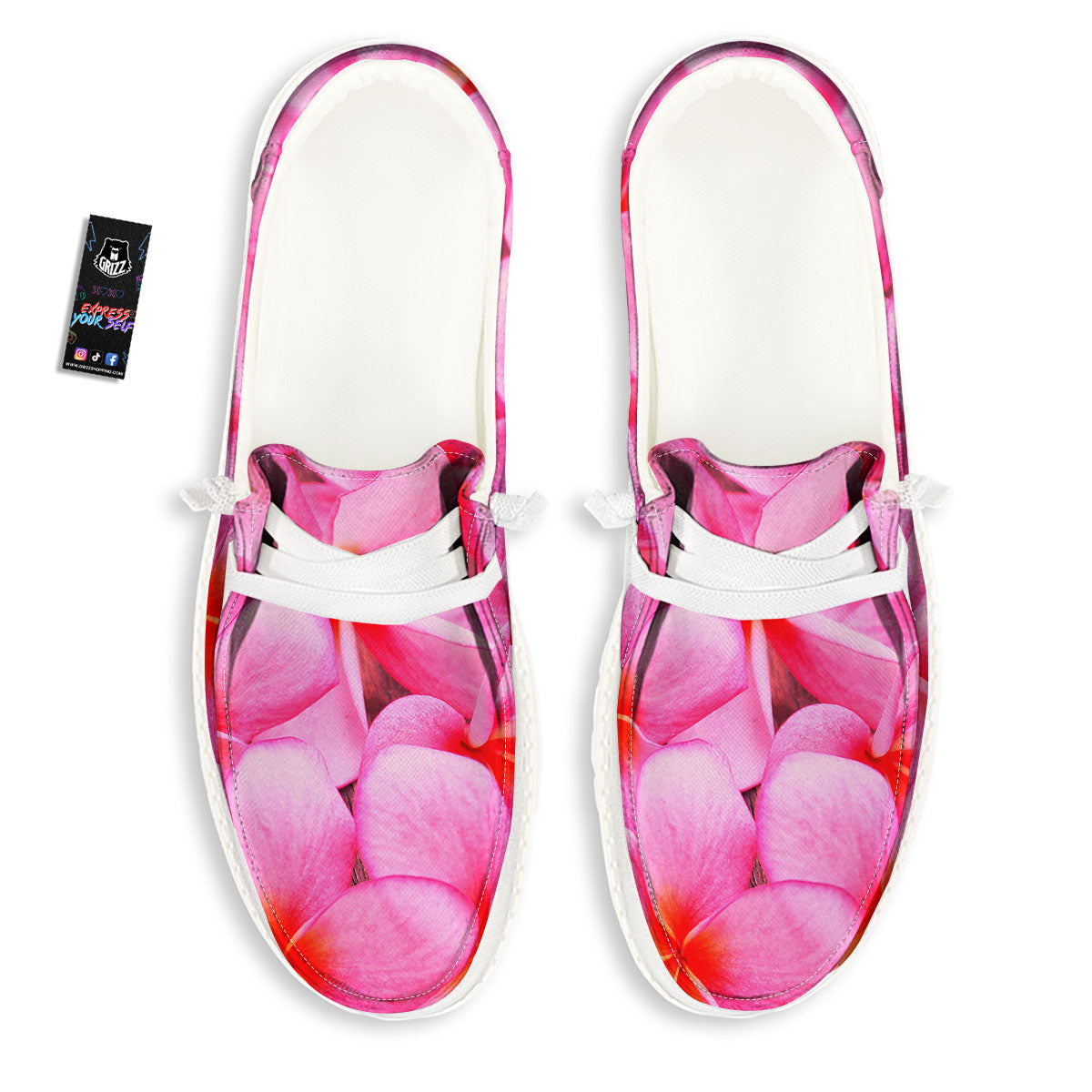 Frangipani Flower Pink Print Black Loafers-grizzshop