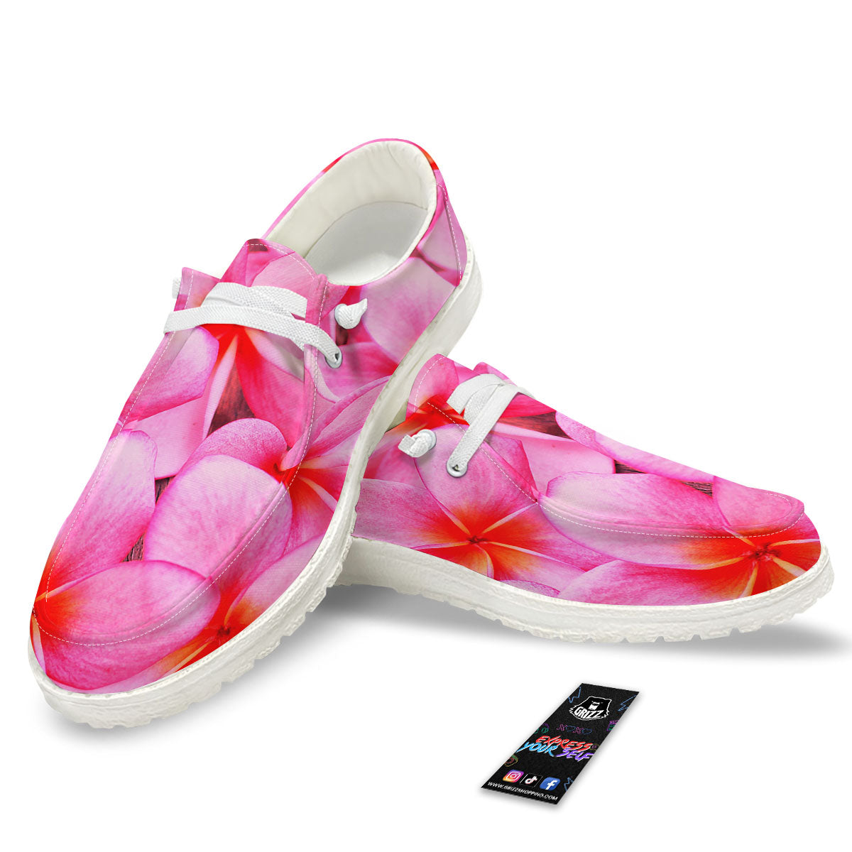 Frangipani Flower Pink Print Black Loafers-grizzshop