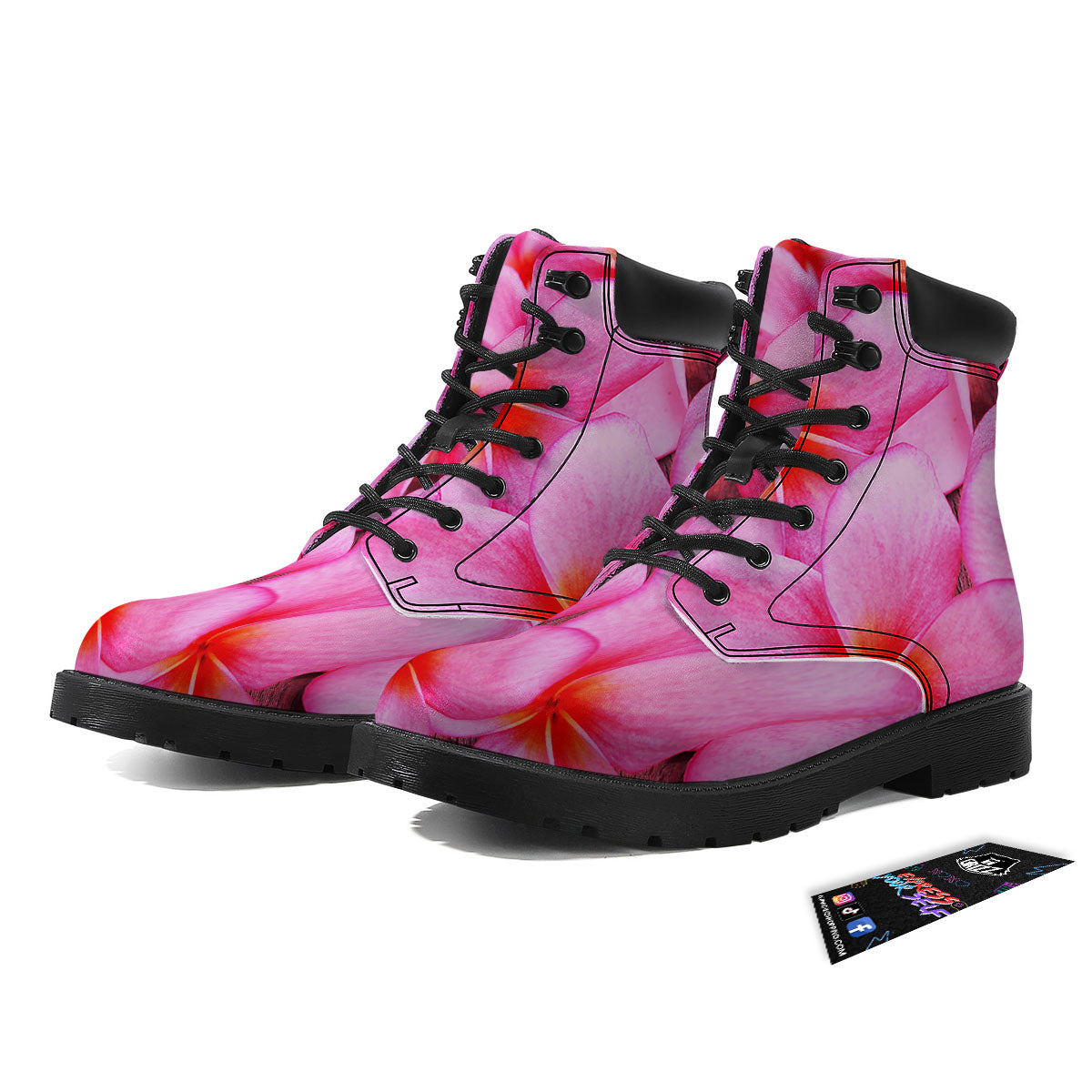 Frangipani Flower Pink Print Boots-grizzshop