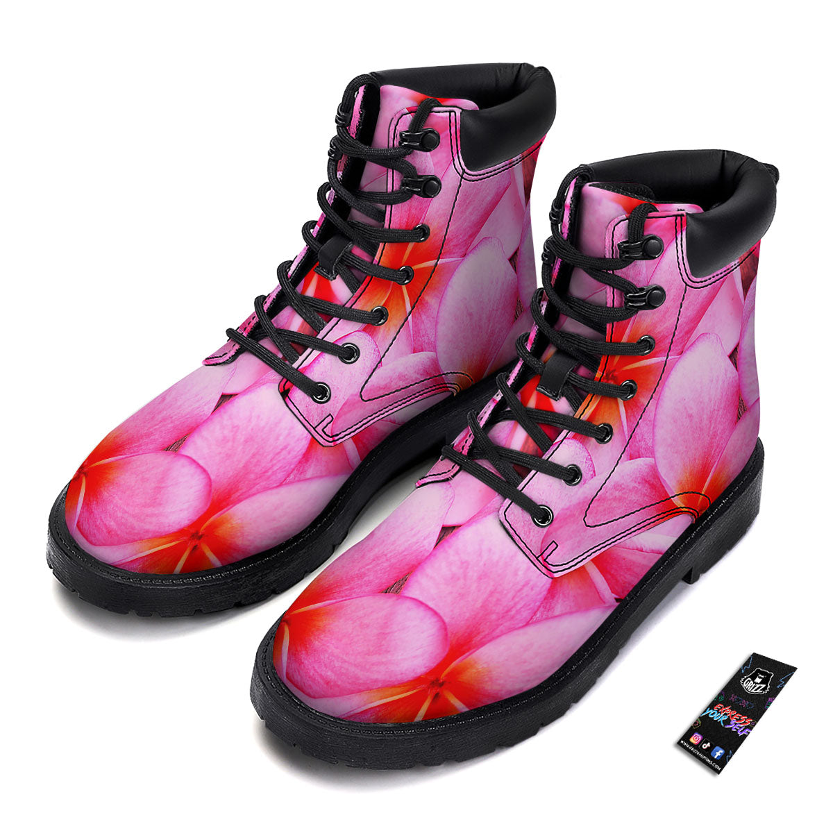 Frangipani Flower Pink Print Boots-grizzshop