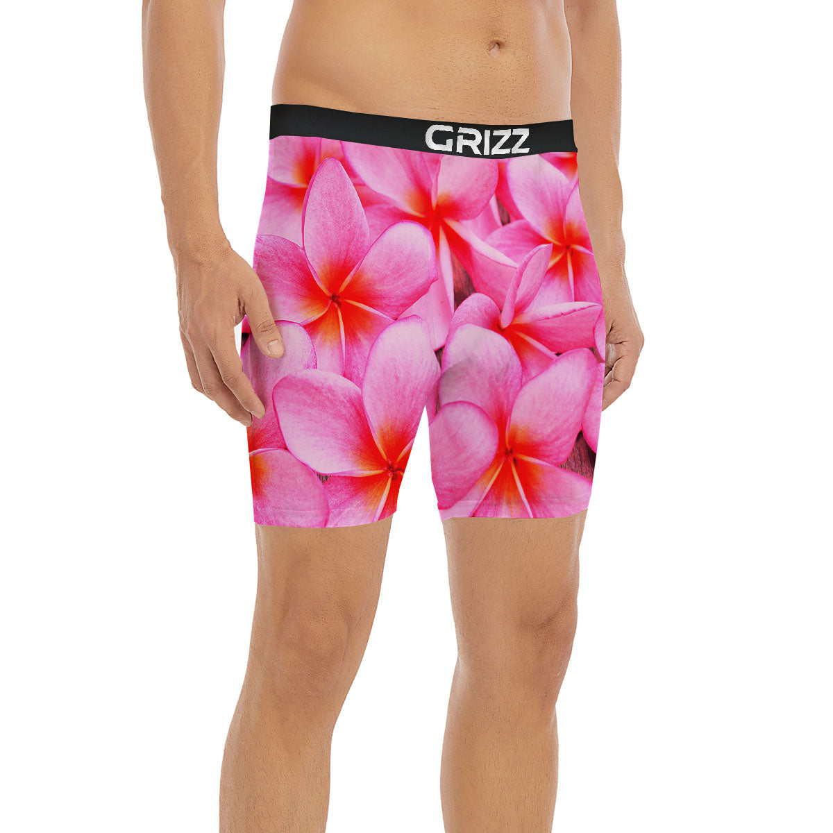 Frangipani Flower Pink Print Boxer Briefs-grizzshop