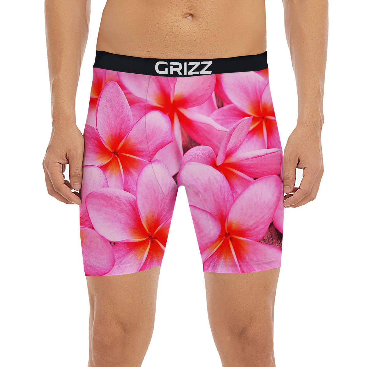 Frangipani Flower Pink Print Boxer Briefs-grizzshop