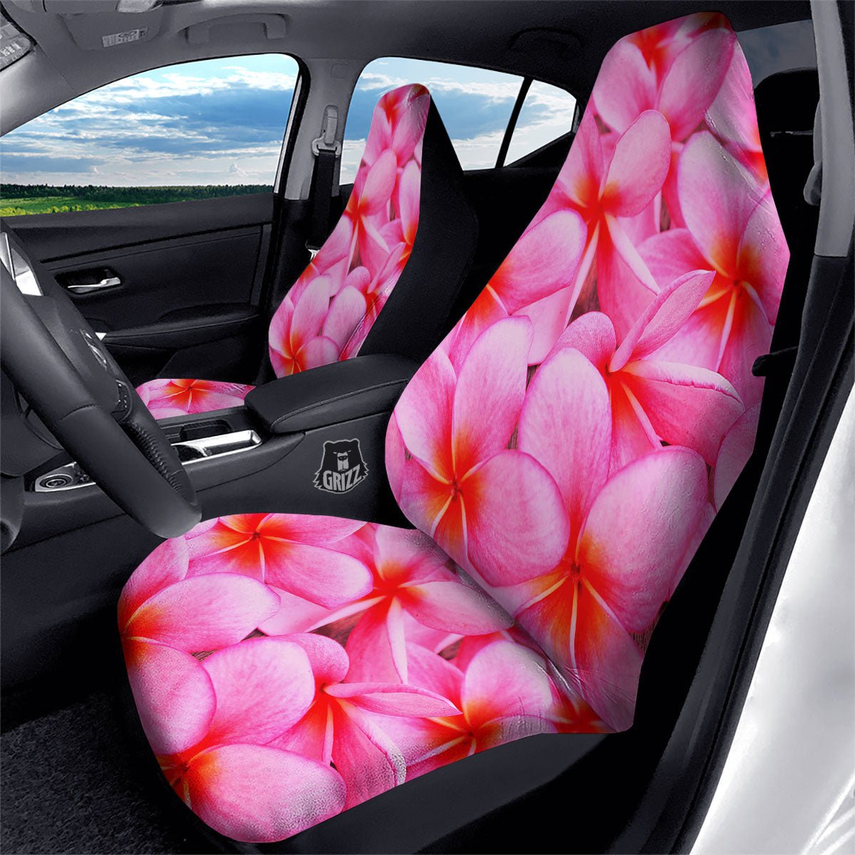 Frangipani Flower Pink Print Car Seat Covers-grizzshop