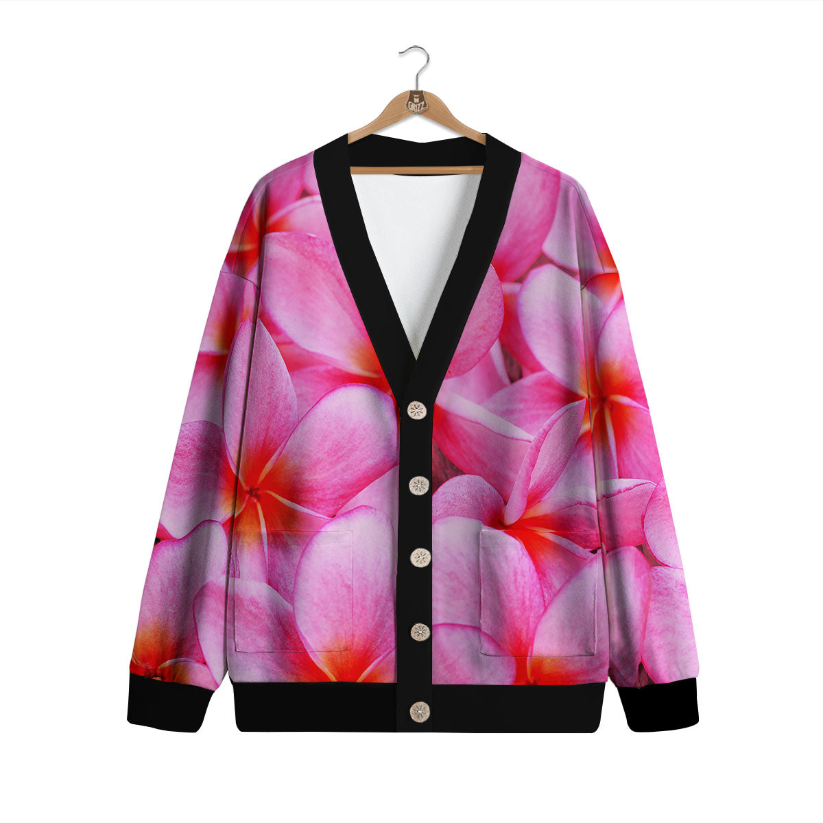 Frangipani Flower Pink Print Cardigan-grizzshop