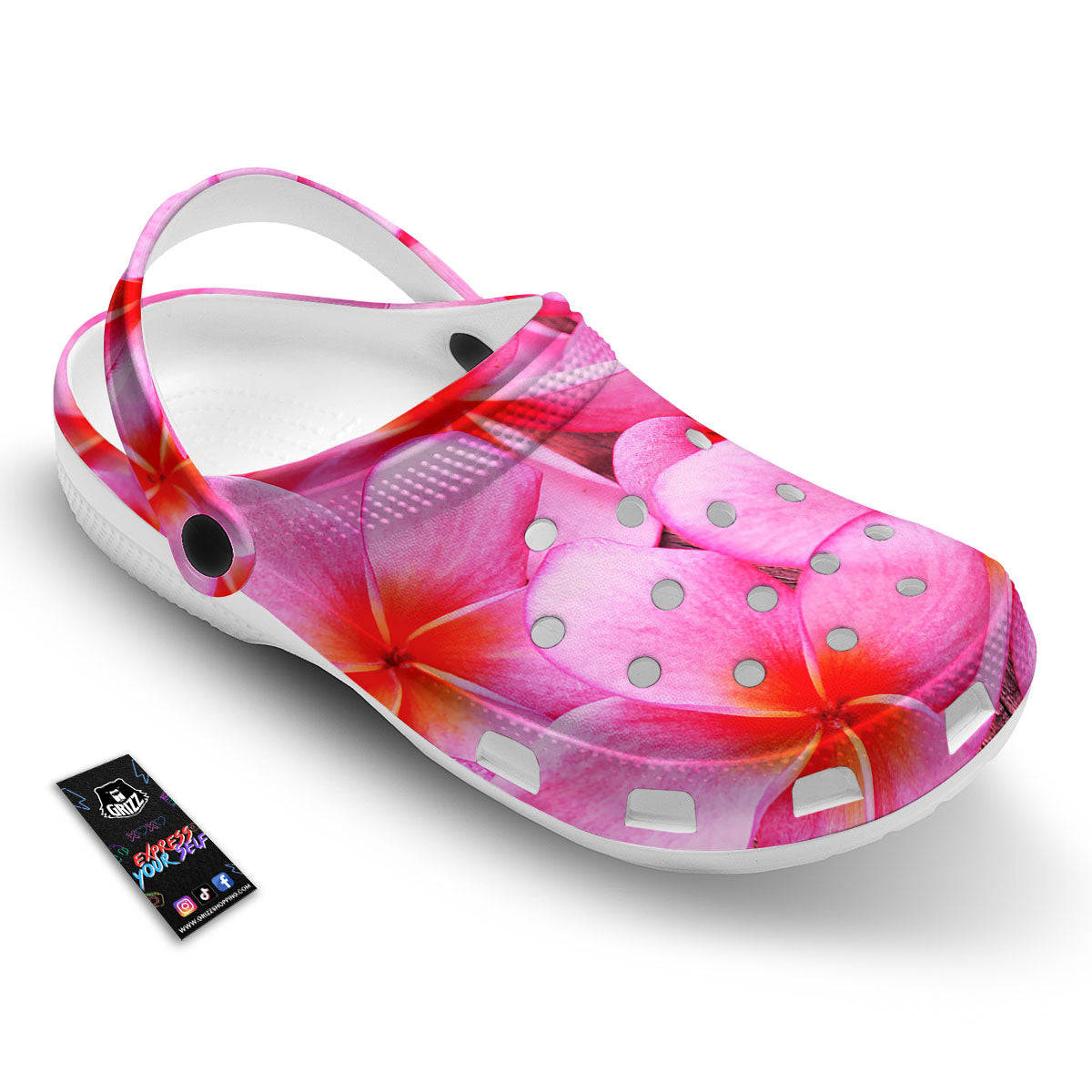 Frangipani Flower Pink Print Clog-grizzshop