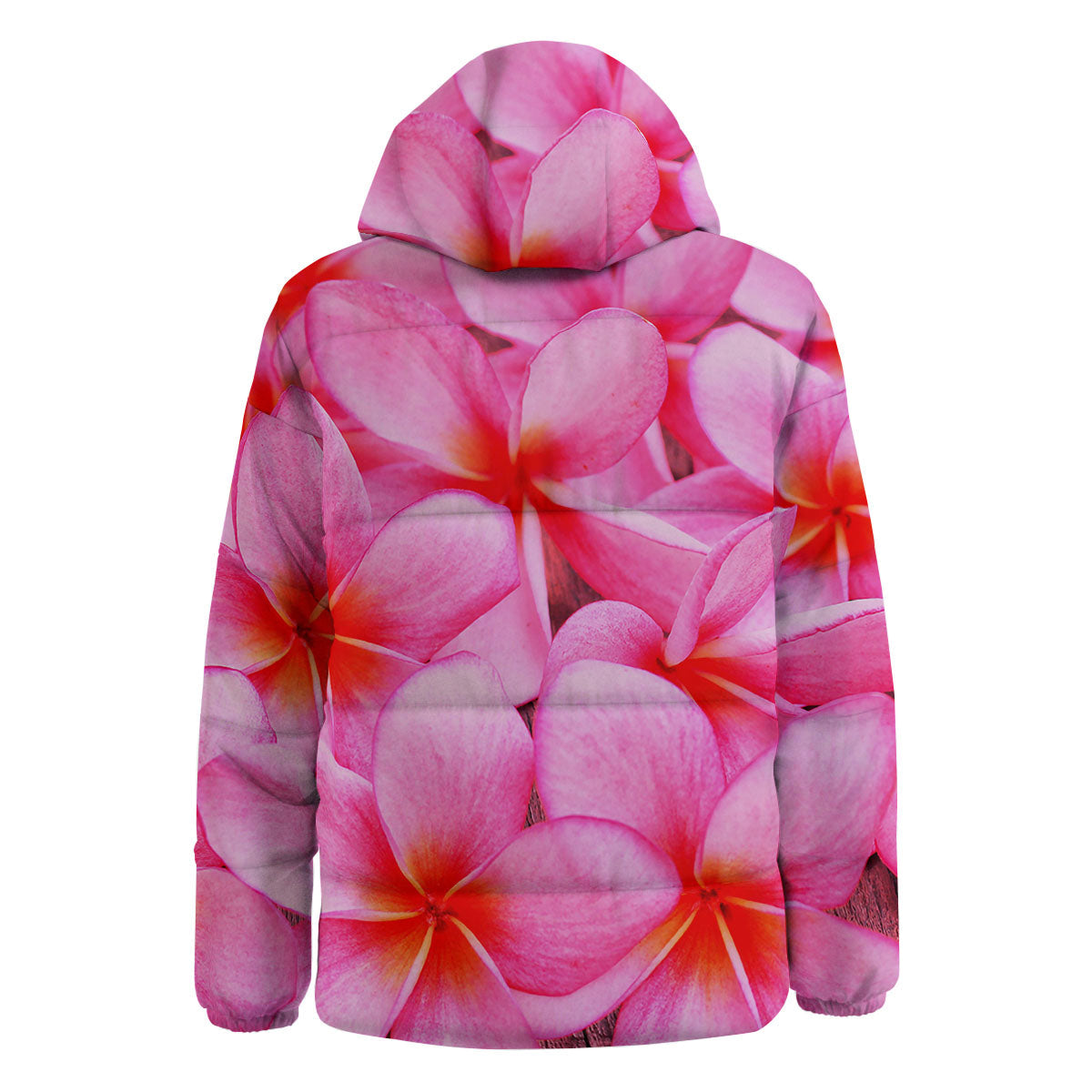 Frangipani Flower Pink Print Down Jacket-grizzshop