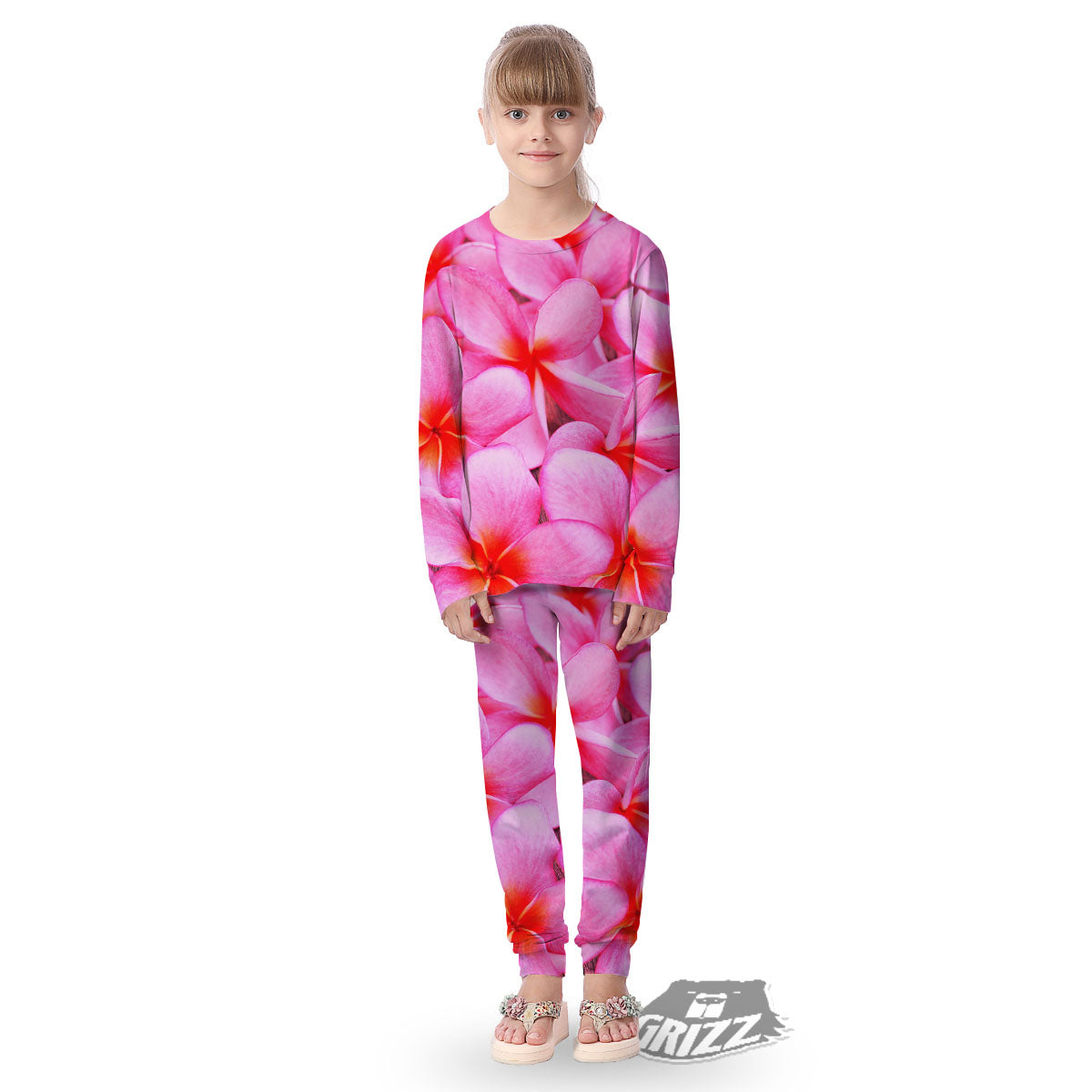 Frangipani Flower Pink Print Kid's Pajamas-grizzshop
