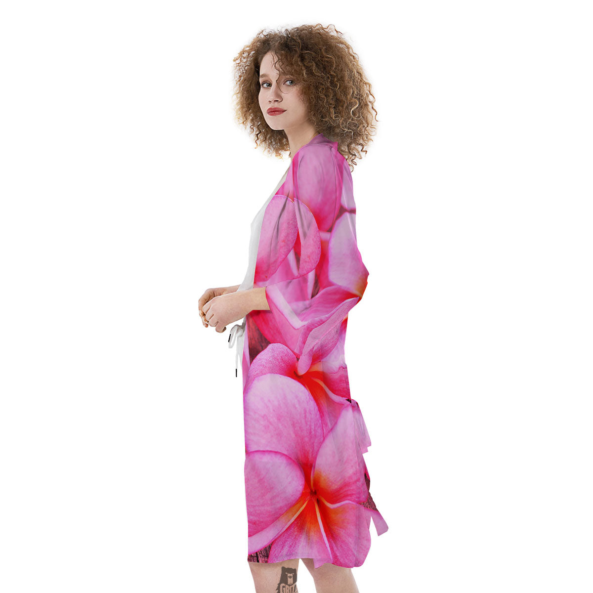 Frangipani Flower Pink Print Kimono-grizzshop