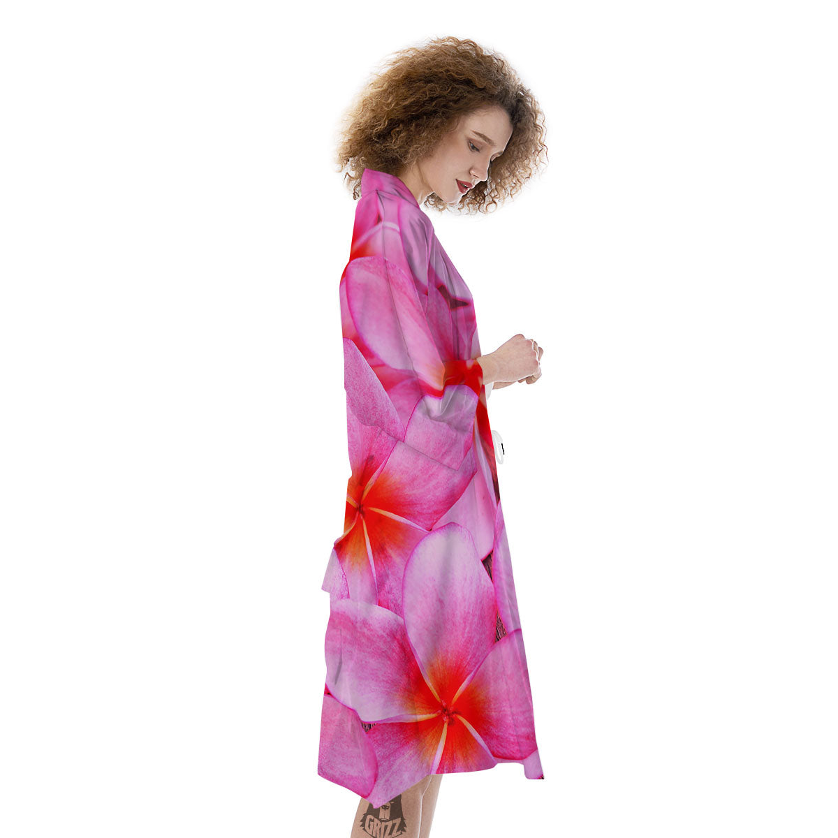 Frangipani Flower Pink Print Kimono-grizzshop