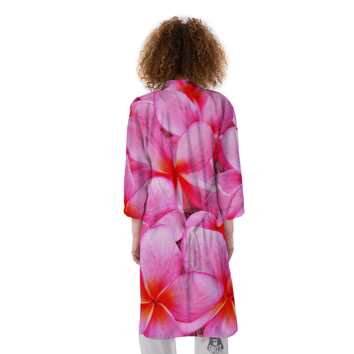Frangipani Flower Pink Print Kimono-grizzshop