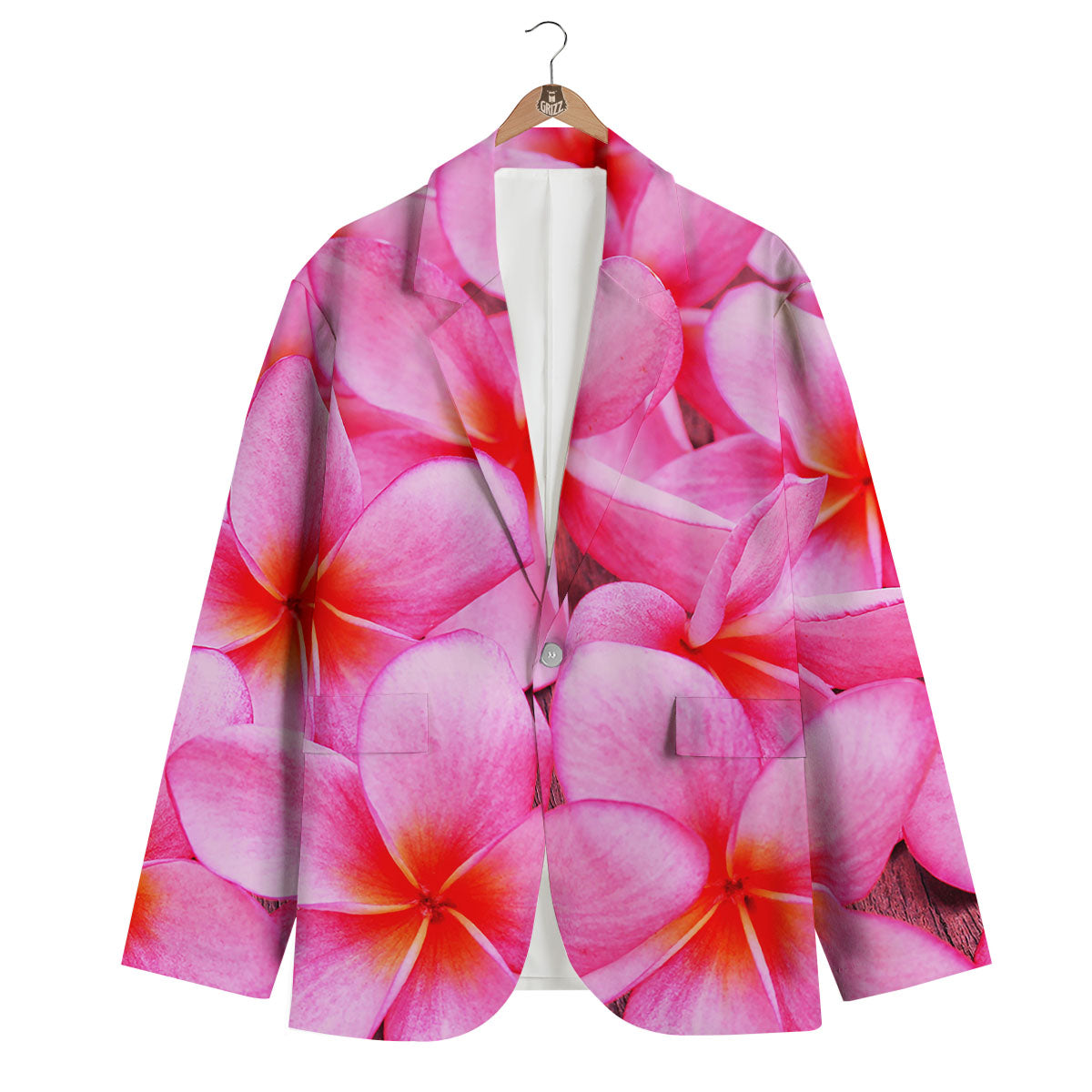 Frangipani Flower Pink Print Men's Blazer-grizzshop
