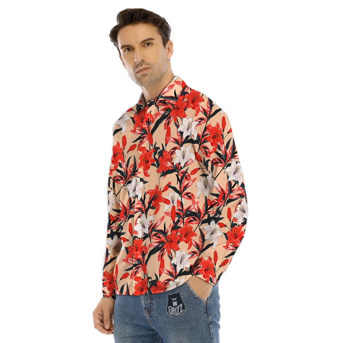 Frangipani Flower Pink Print Men's Dress Shirts-grizzshop