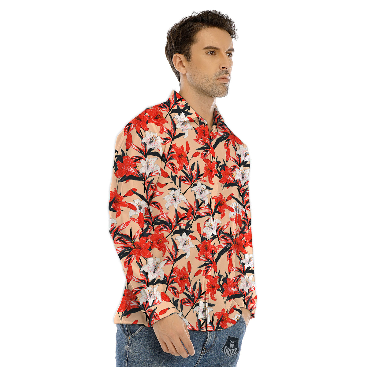 Frangipani Flower Pink Print Men's Dress Shirts-grizzshop