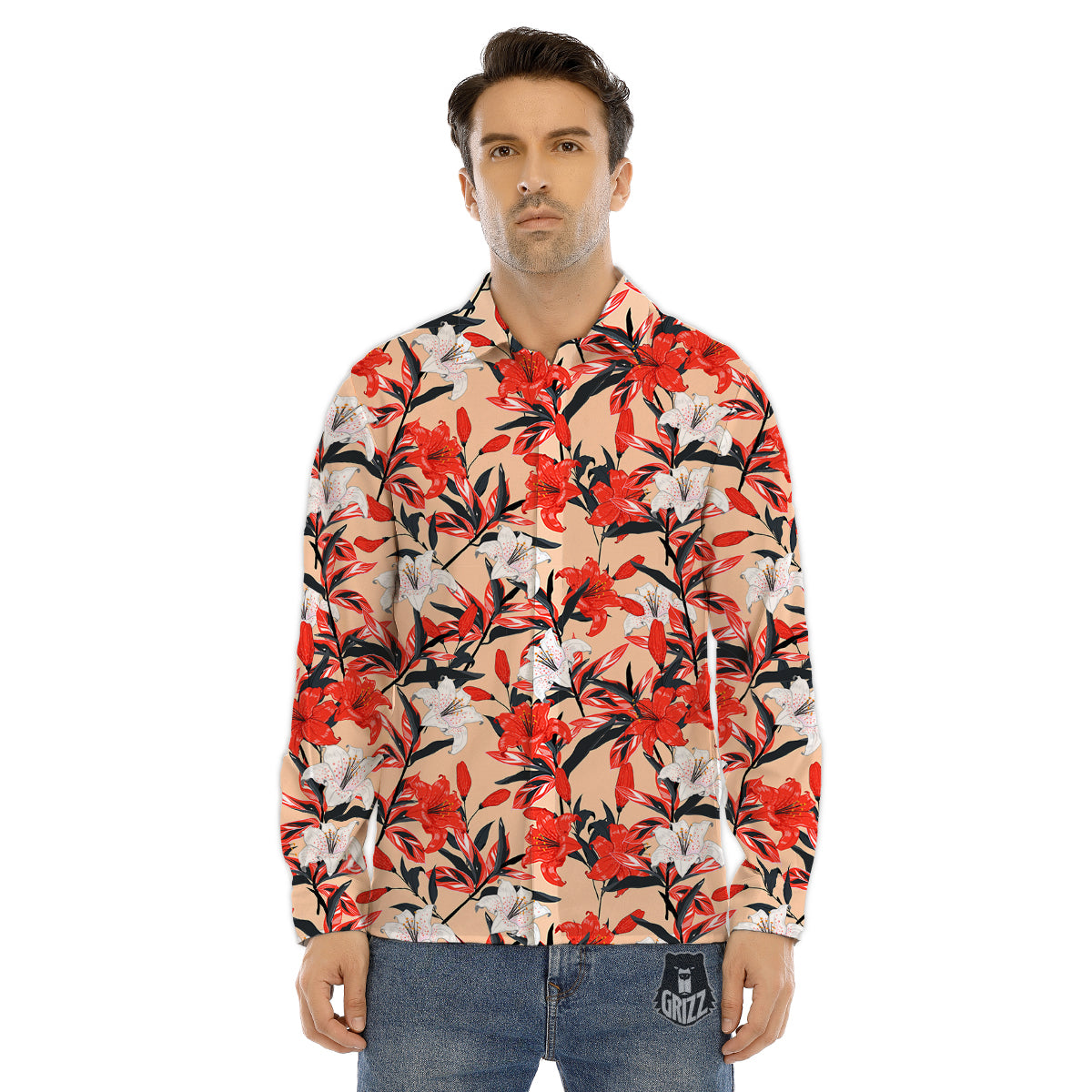 Frangipani Flower Pink Print Men's Dress Shirts-grizzshop